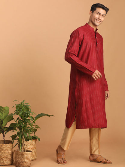 Men's Maroon Cotton Blend Straight Kurta Pyjama Set