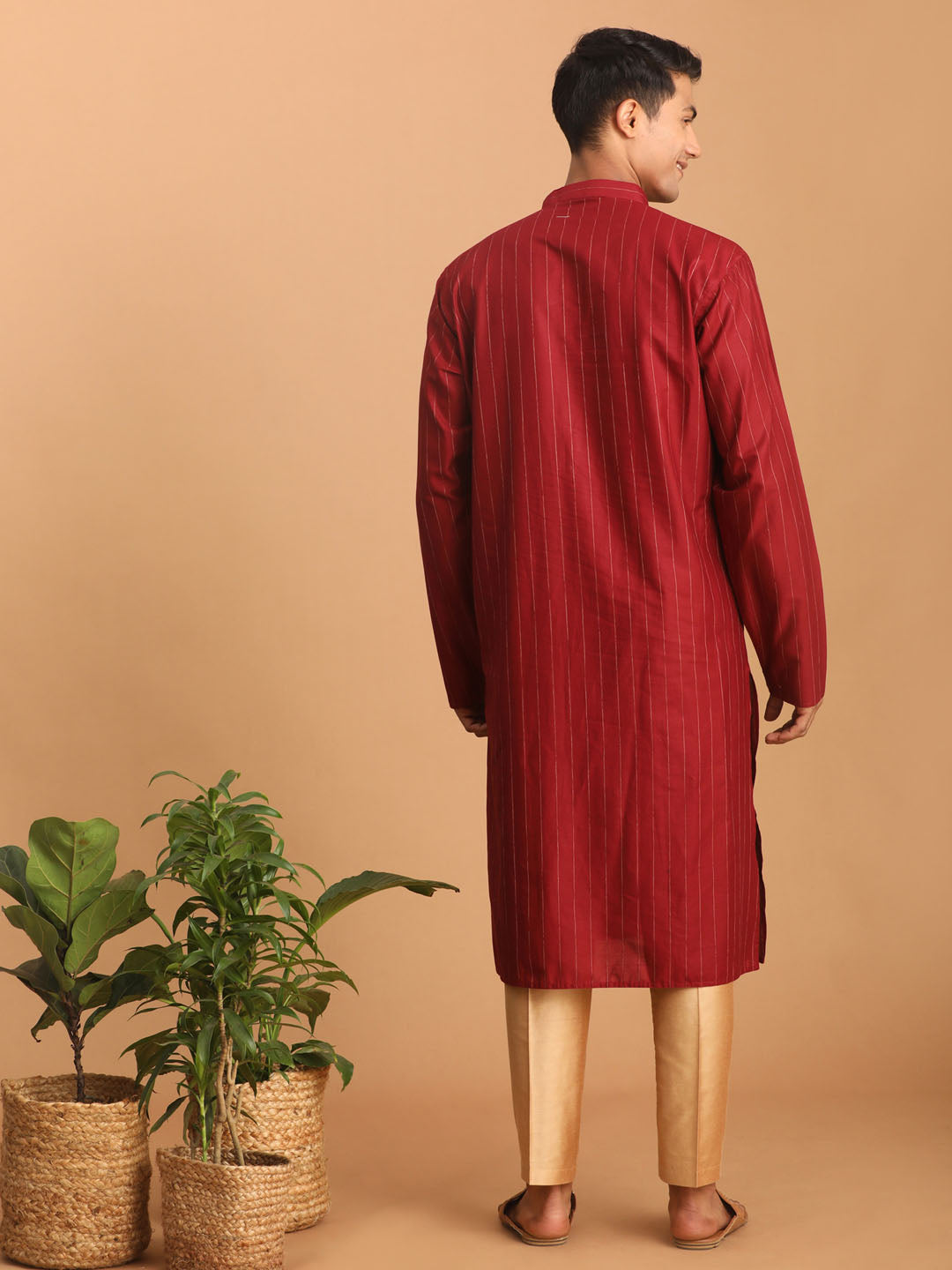 Men's Maroon Cotton Blend Straight Kurta Pyjama Set