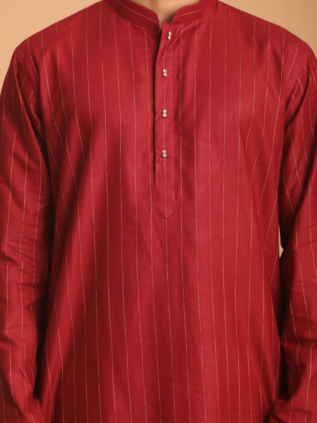 Men's Maroon Cotton Blend Straight Kurta Pyjama Set