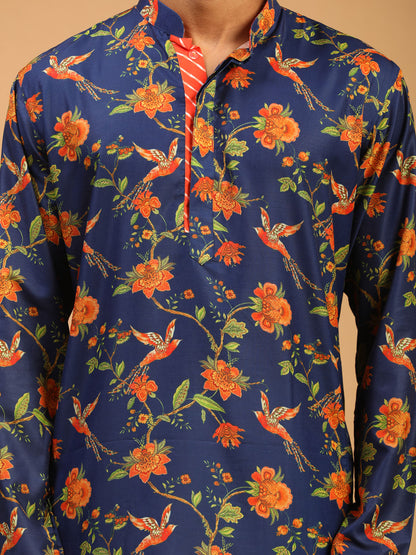 Men's MulticoloredBaseBlue Muslin Straight Kurta Pyjama Set