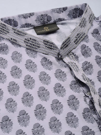 Men's Grey Cotton Blend Straight Kurta Pyjama Set