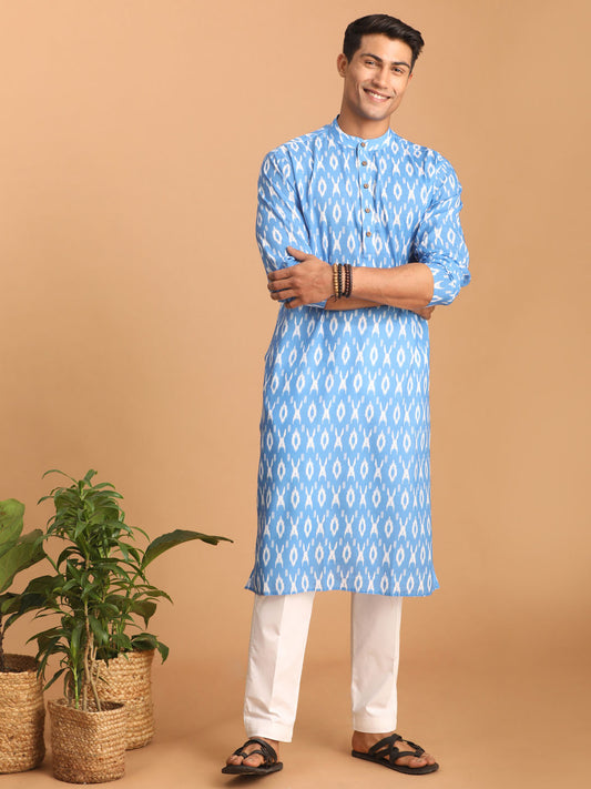 Men's Aqua Cotton Blend Straight Kurta Pyjama Set