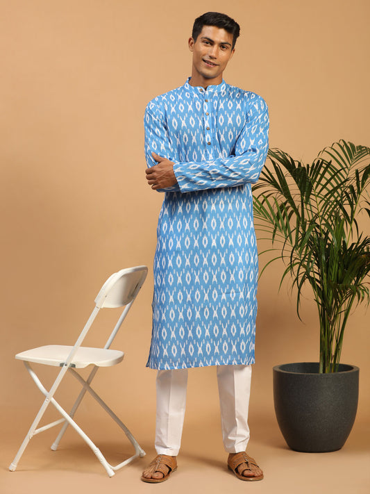 Men's Aqua Cotton Blend Straight Kurta Pyjama Set