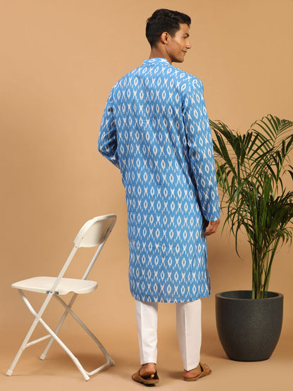Men's Aqua Cotton Blend Straight Kurta Pyjama Set