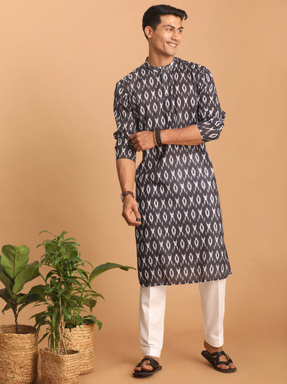 Men's Black Cotton Blend Straight Kurta Pyjama Set