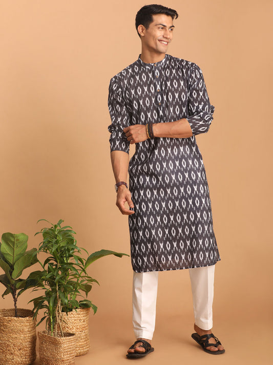 Men's Black Cotton Blend Straight Kurta Pyjama Set