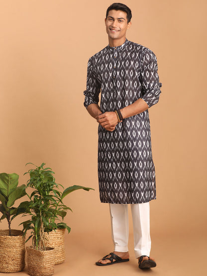 Men's Black Cotton Blend Straight Kurta Pyjama Set