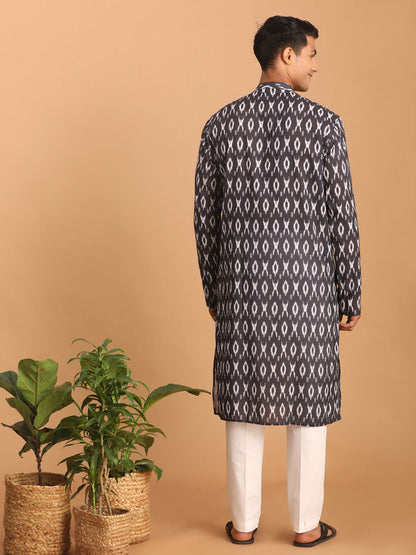Men's Black Cotton Blend Straight Kurta Pyjama Set