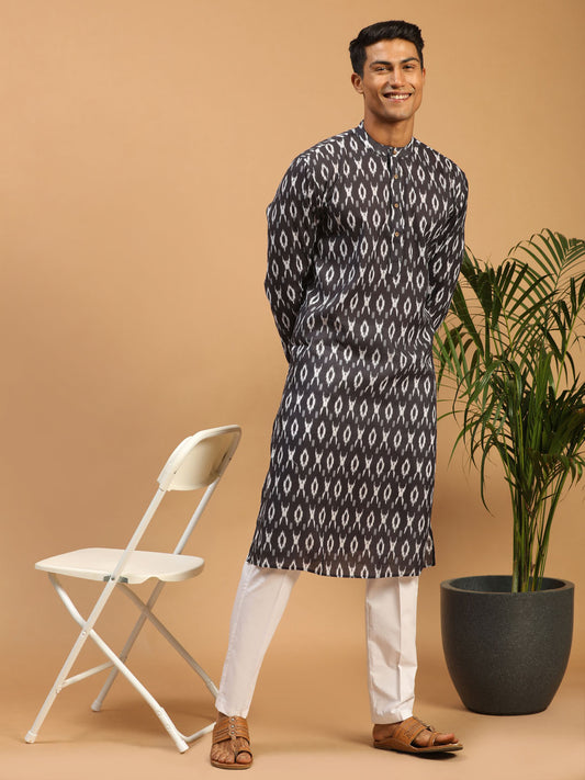 Men's Black Cotton Blend Straight Kurta Pyjama Set