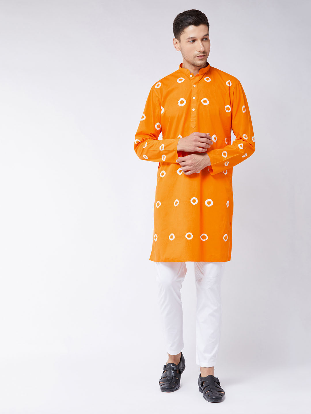 Men's Orange Pure Cotton Straight Kurta Pyjama Set