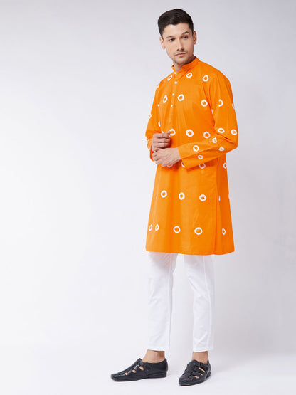 Men's Orange Pure Cotton Straight Kurta Pyjama Set