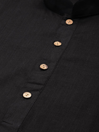 Men's Black Cotton Blend Straight Kurta And Mundu Set