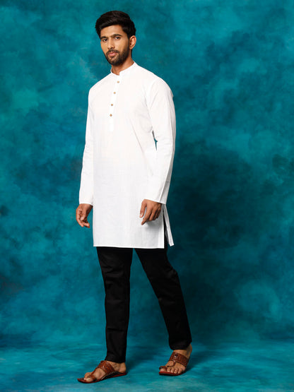 Men's White Cotton Blend Straight Kurta Pyjama Set