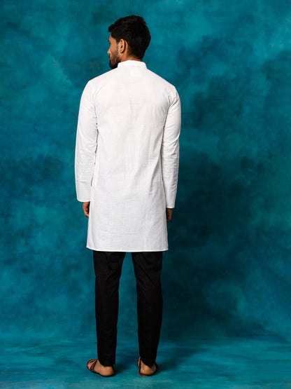 Men's White Cotton Blend Straight Kurta Pyjama Set