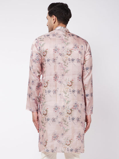 Men's MulticolorBasePink Cotton Blend Straight Kurta Pyjama Set