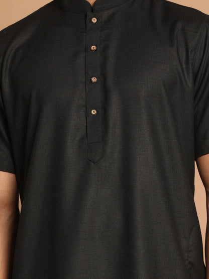 Men's Black Cotton Blend Straight Kurta Pyjama Set