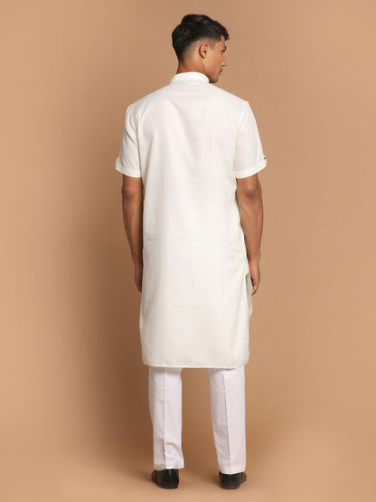 Men's Cream Cotton Blend Straight Kurta Pyjama Set