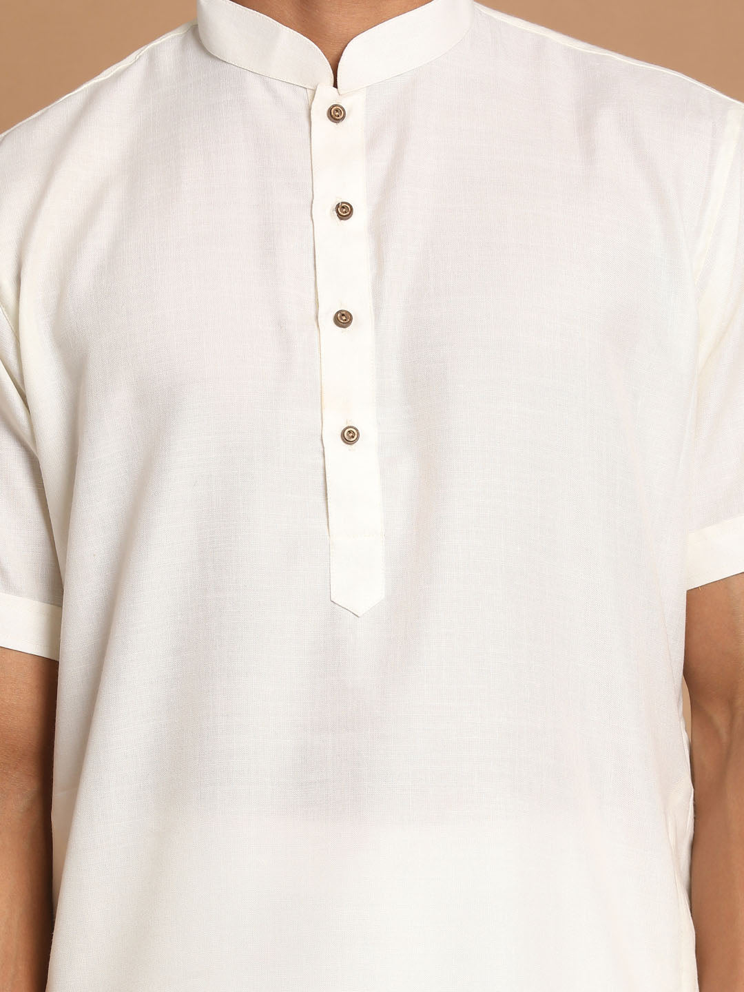 Men's Cream Cotton Blend Straight Kurta Pyjama Set