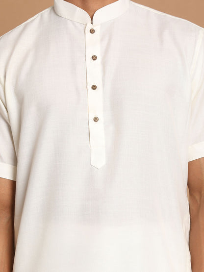Men's Cream Cotton Blend Straight Kurta Pyjama Set