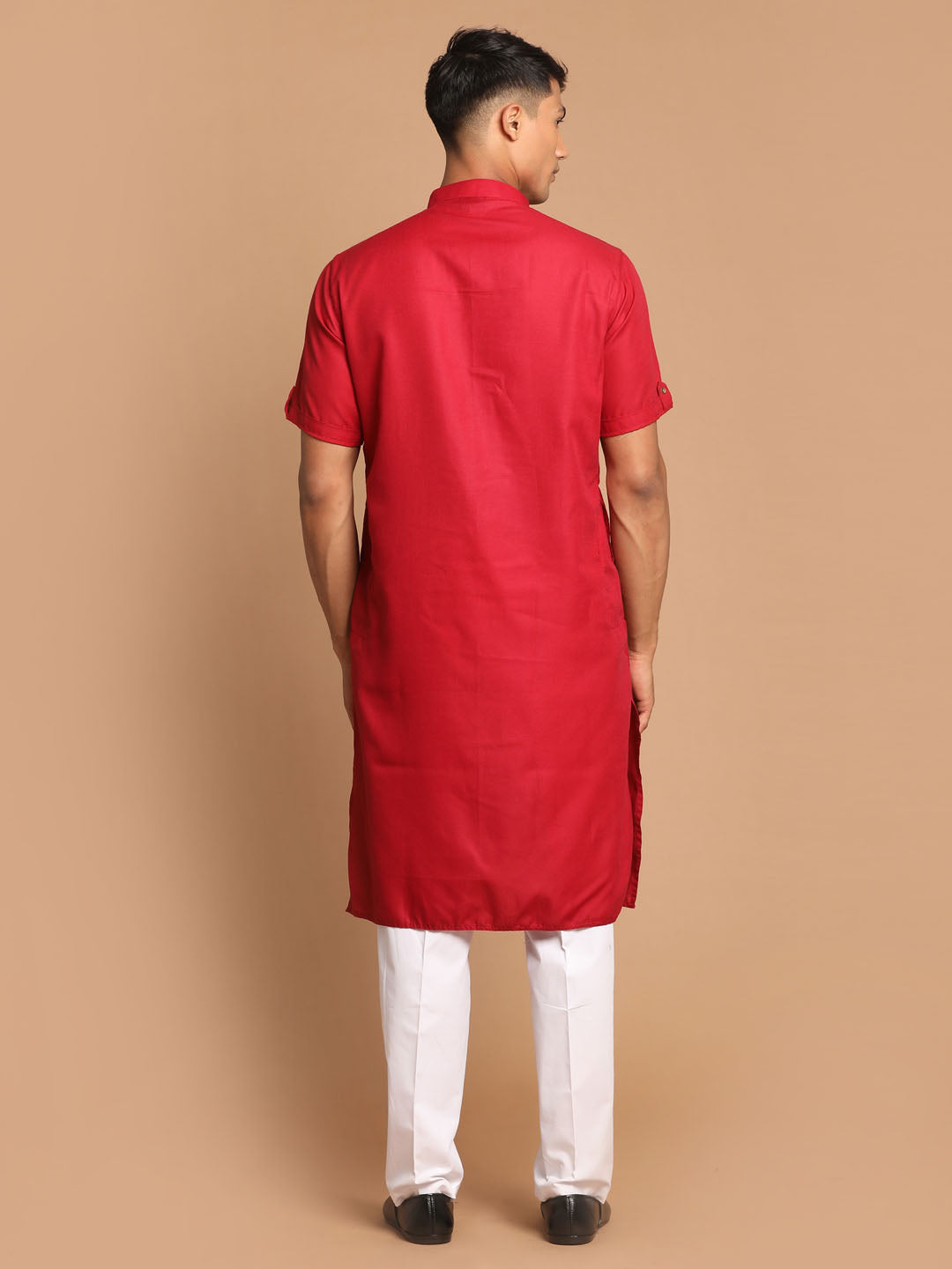 Men's Maroon Cotton Blend Straight Kurta Pyjama Set