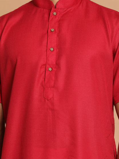 Men's Maroon Cotton Blend Straight Kurta Pyjama Set