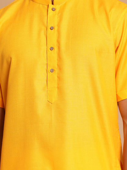 Men's Mustard Cotton Blend Straight Kurta Pyjama Set