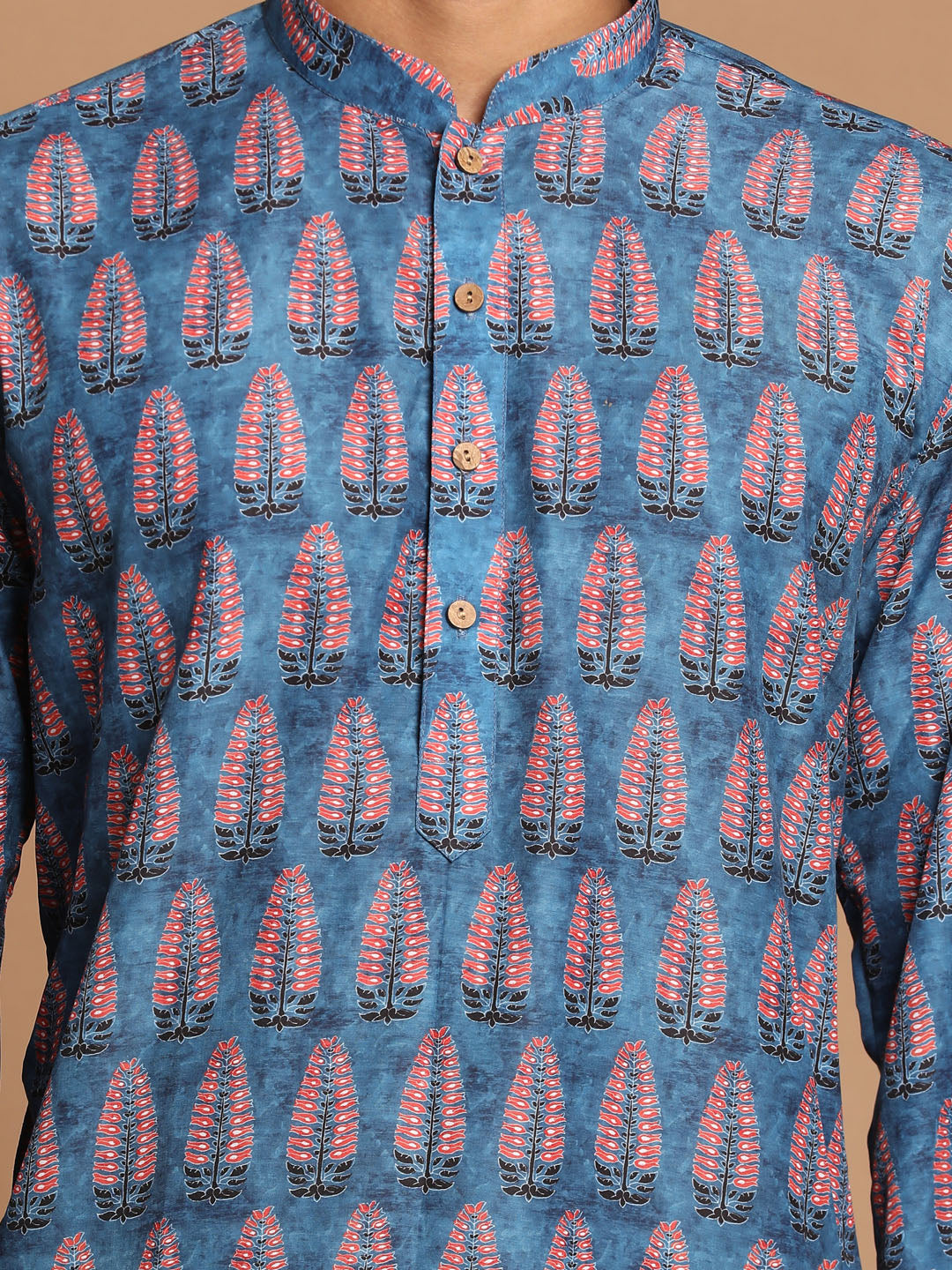 Men's Blue Cotton Blend Straight Kurta Pyjama Set