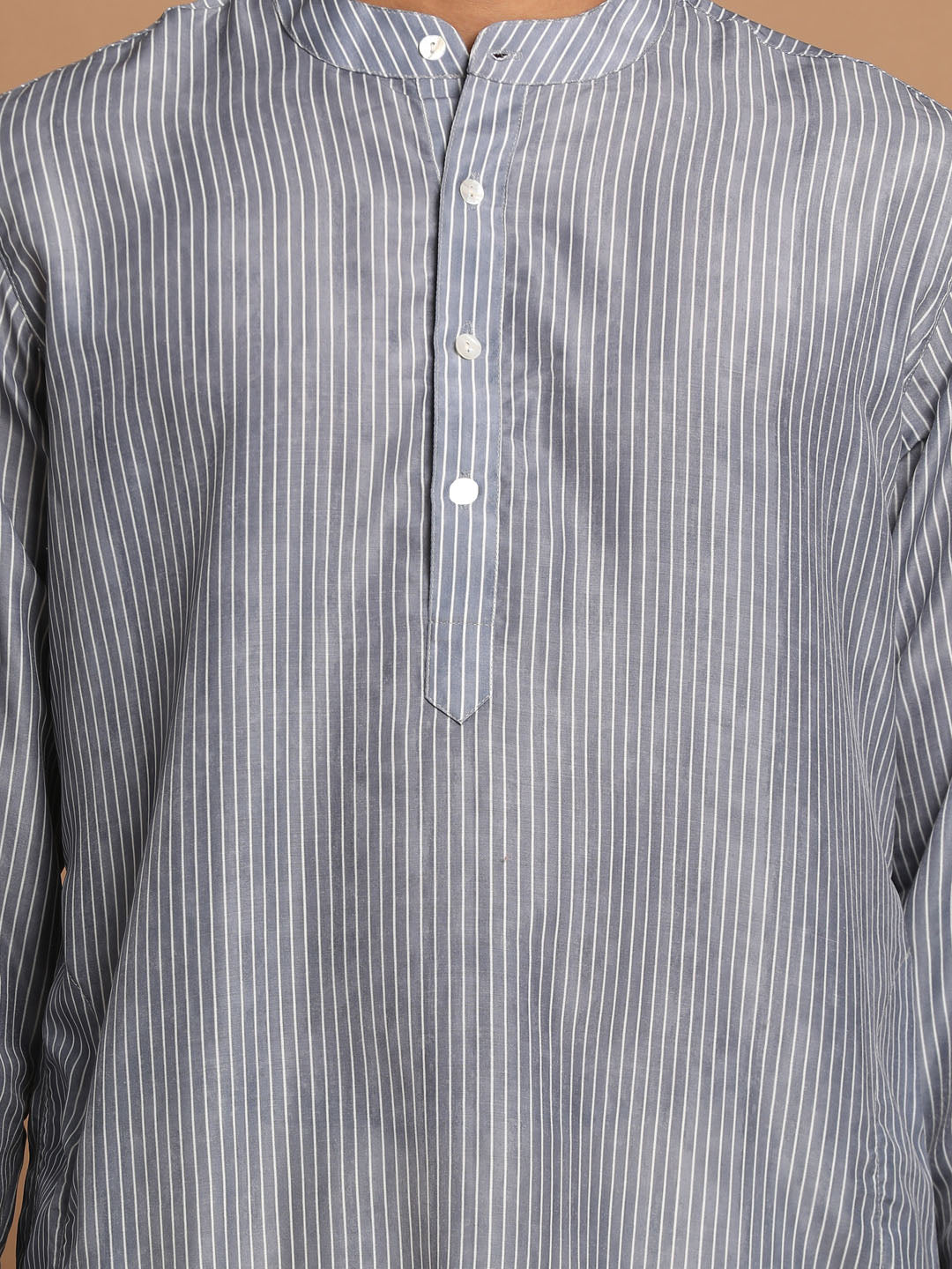 Men's Grey Cotton Blend Straight Kurta Pyjama Set