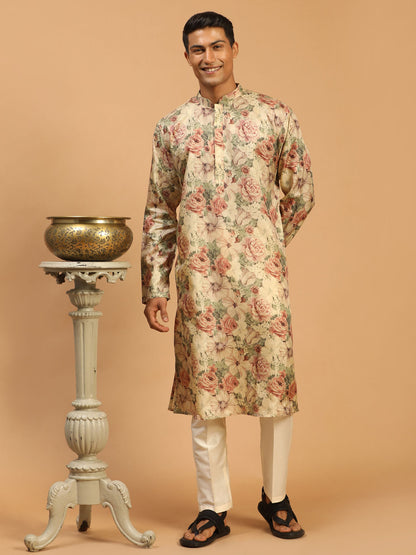 Men's Brown Silk Blend Straight Kurta Pyjama Set