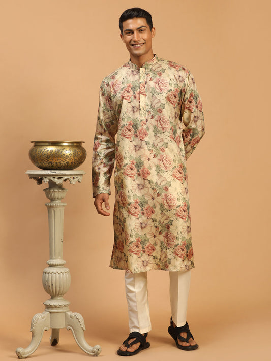 Men's Brown Silk Blend Straight Kurta Pyjama Set