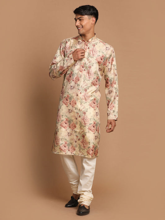 Men's Brown Silk Blend Straight Kurta Pyjama Set