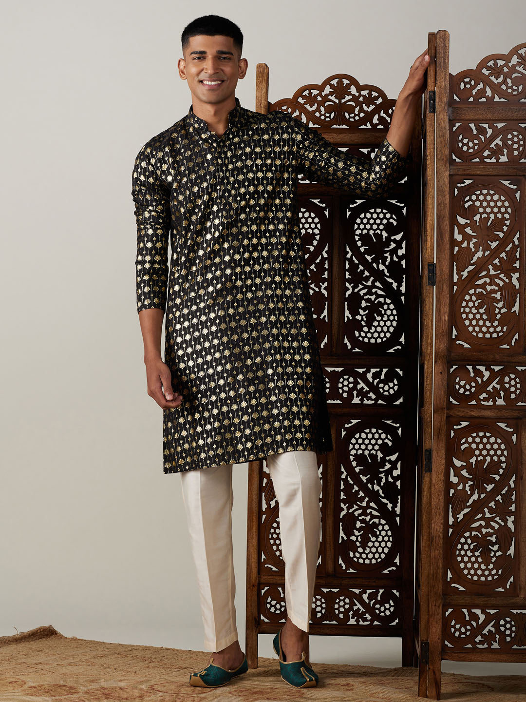 Men's Black Viscose Straight Kurta Pyjama Set