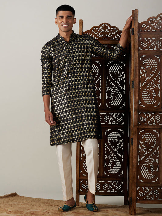 Men's Black Viscose Straight Kurta Pyjama Set