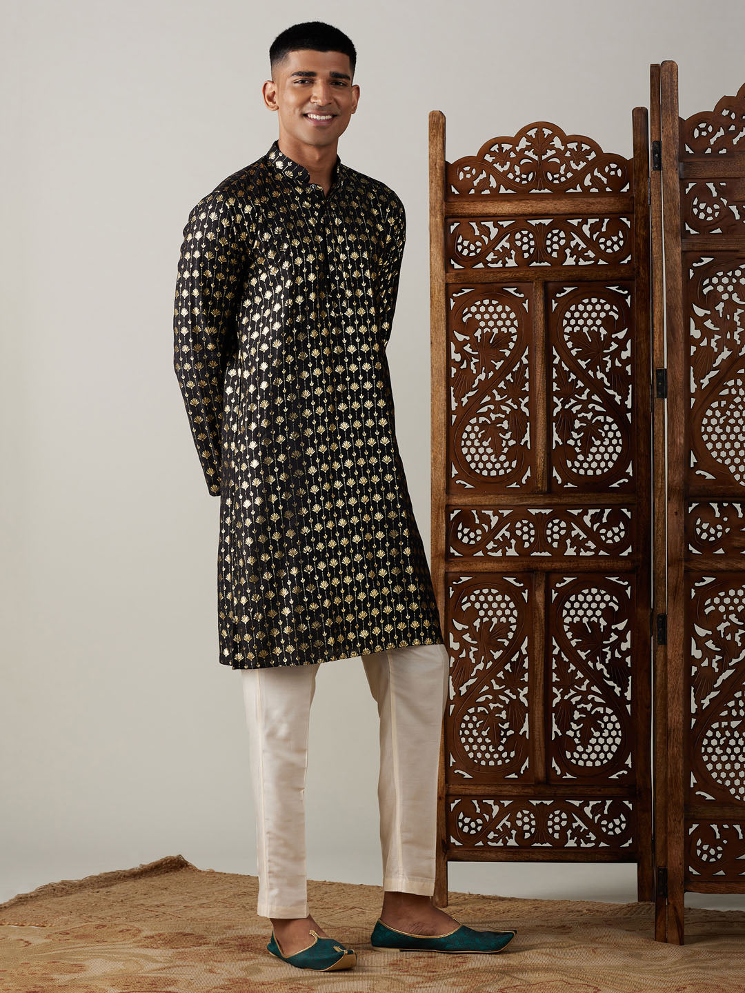 Men's Black Viscose Straight Kurta Pyjama Set