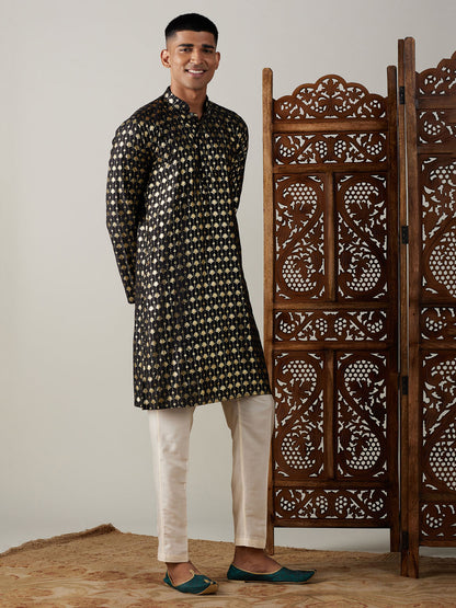 Men's Black Viscose Straight Kurta Pyjama Set