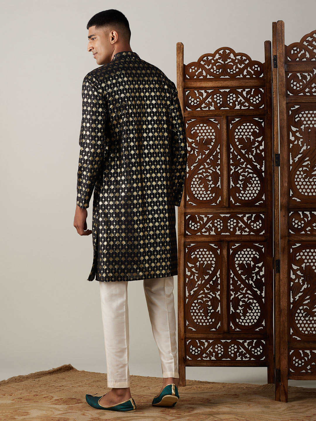 Men's Black Viscose Straight Kurta Pyjama Set