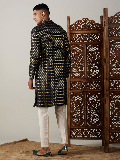 Men's Black Viscose Straight Kurta Pyjama Set