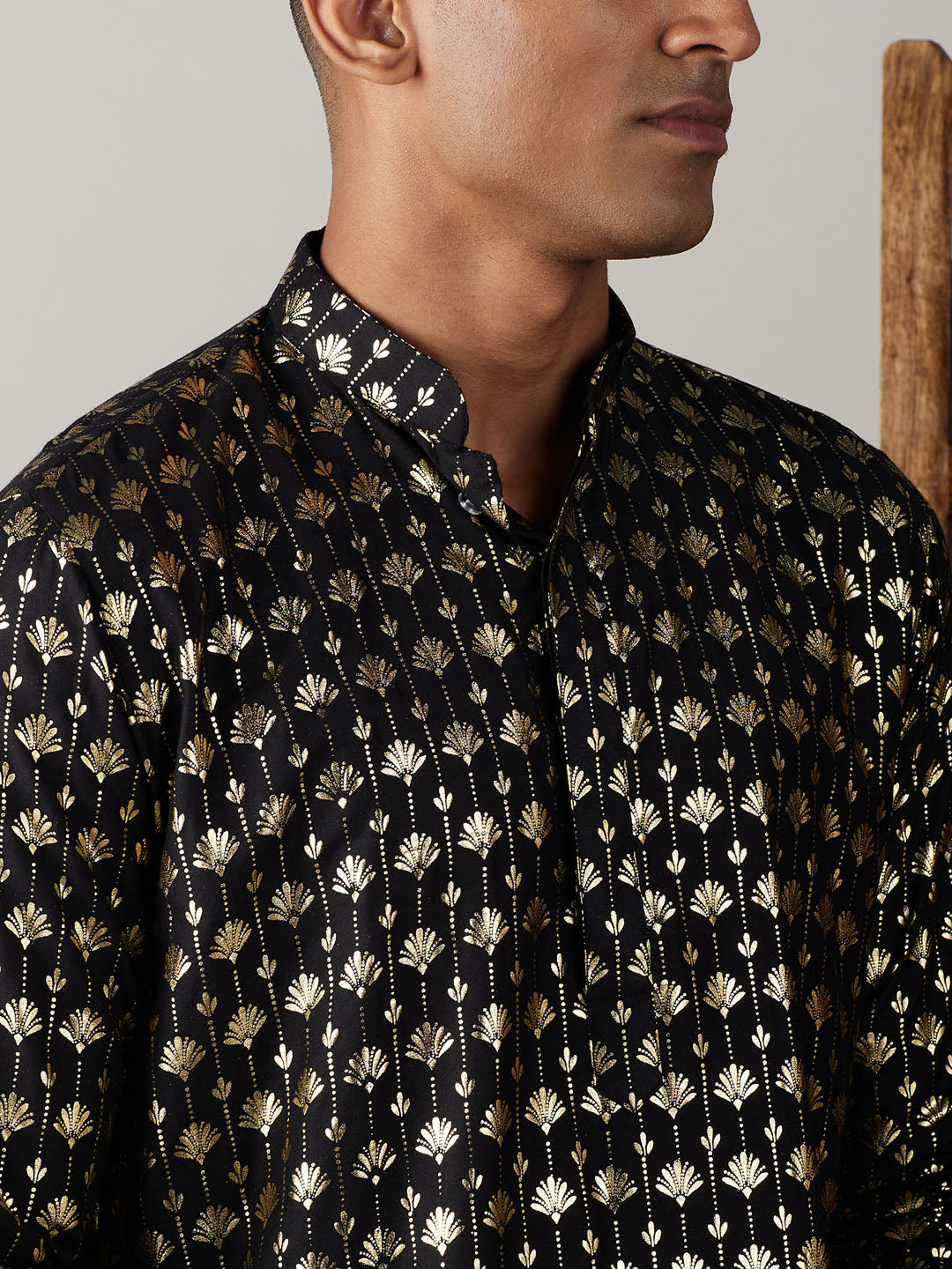 Men's Black Viscose Straight Kurta and Patiala Set