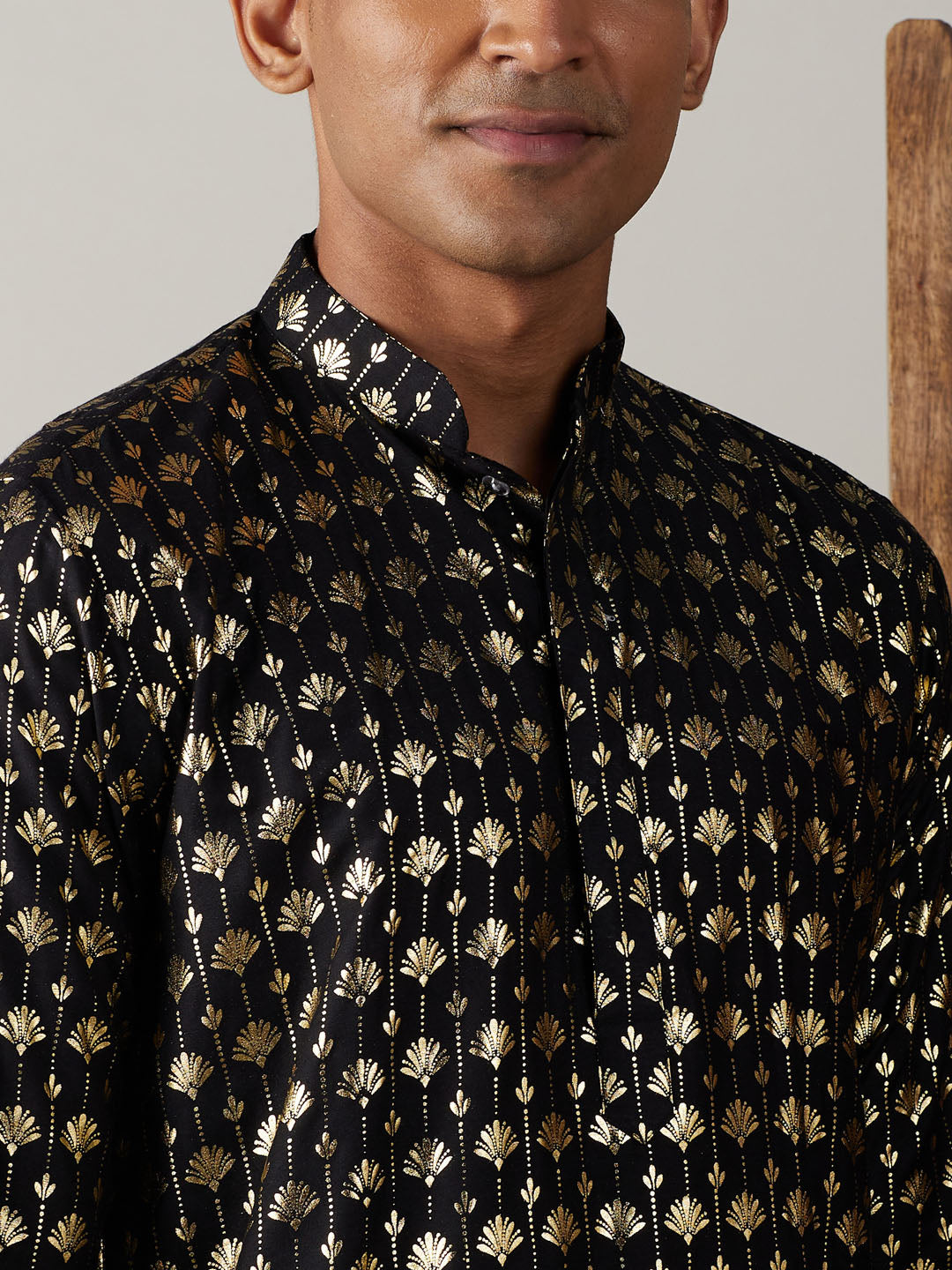 Men's Black Viscose Straight Kurta and Patiala Set