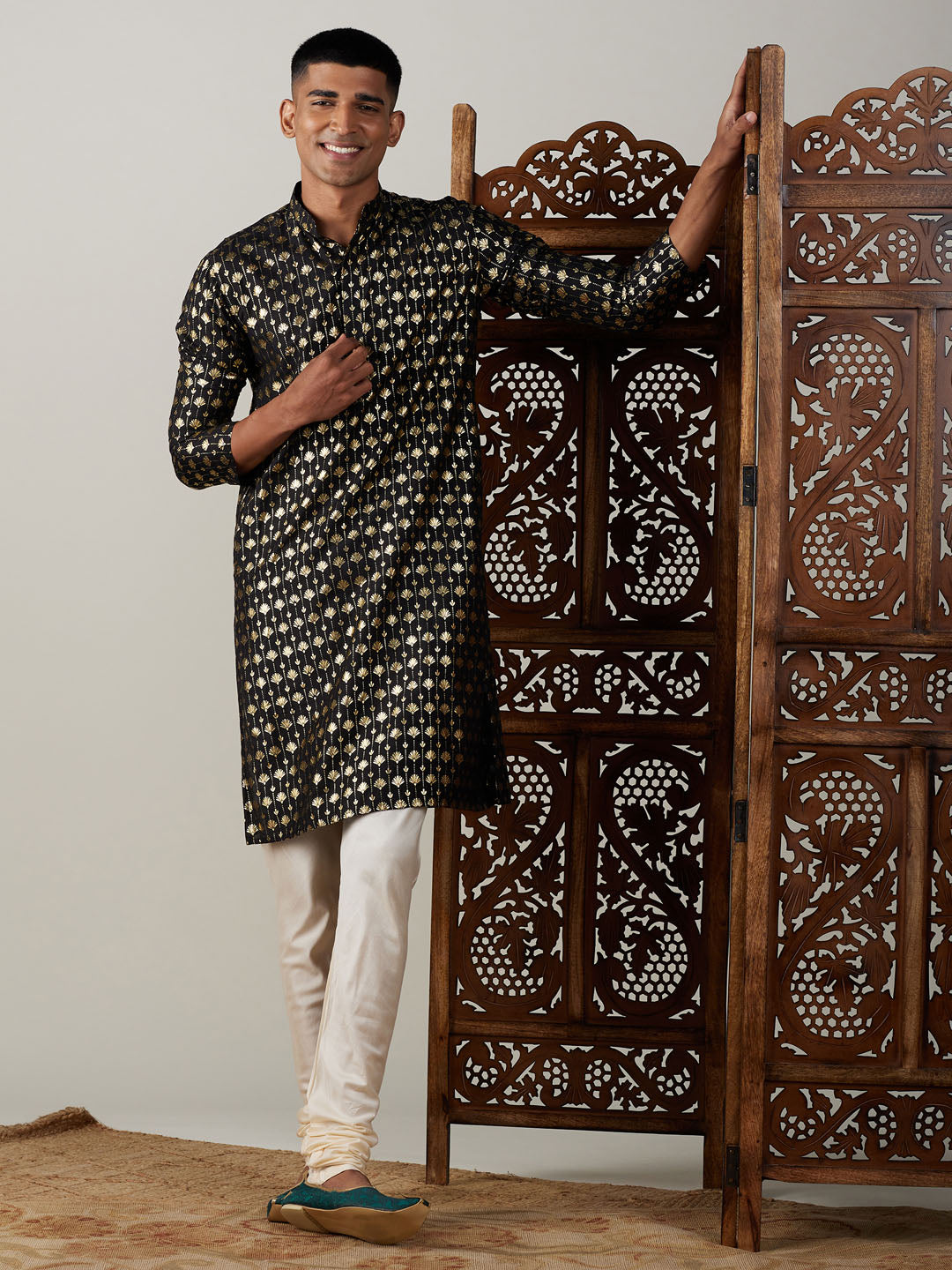 Men's Black Viscose Straight Kurta Pyjama Set