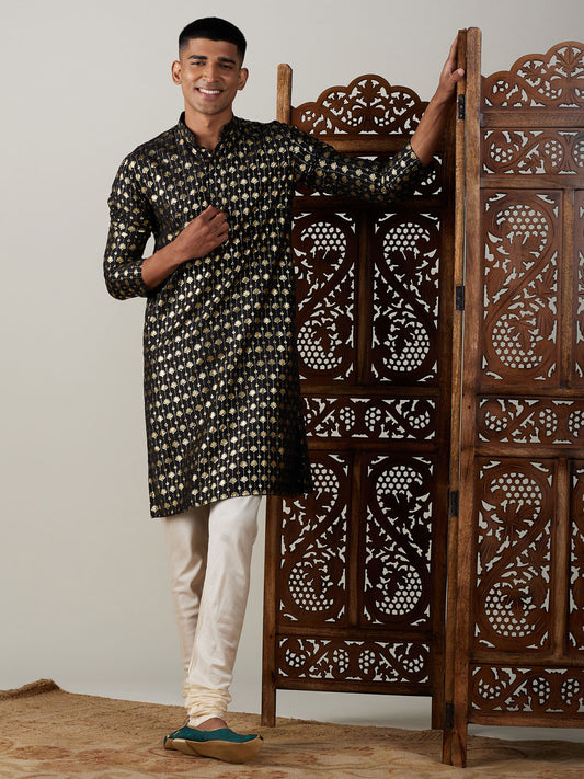 Men's Black Viscose Straight Kurta Pyjama Set