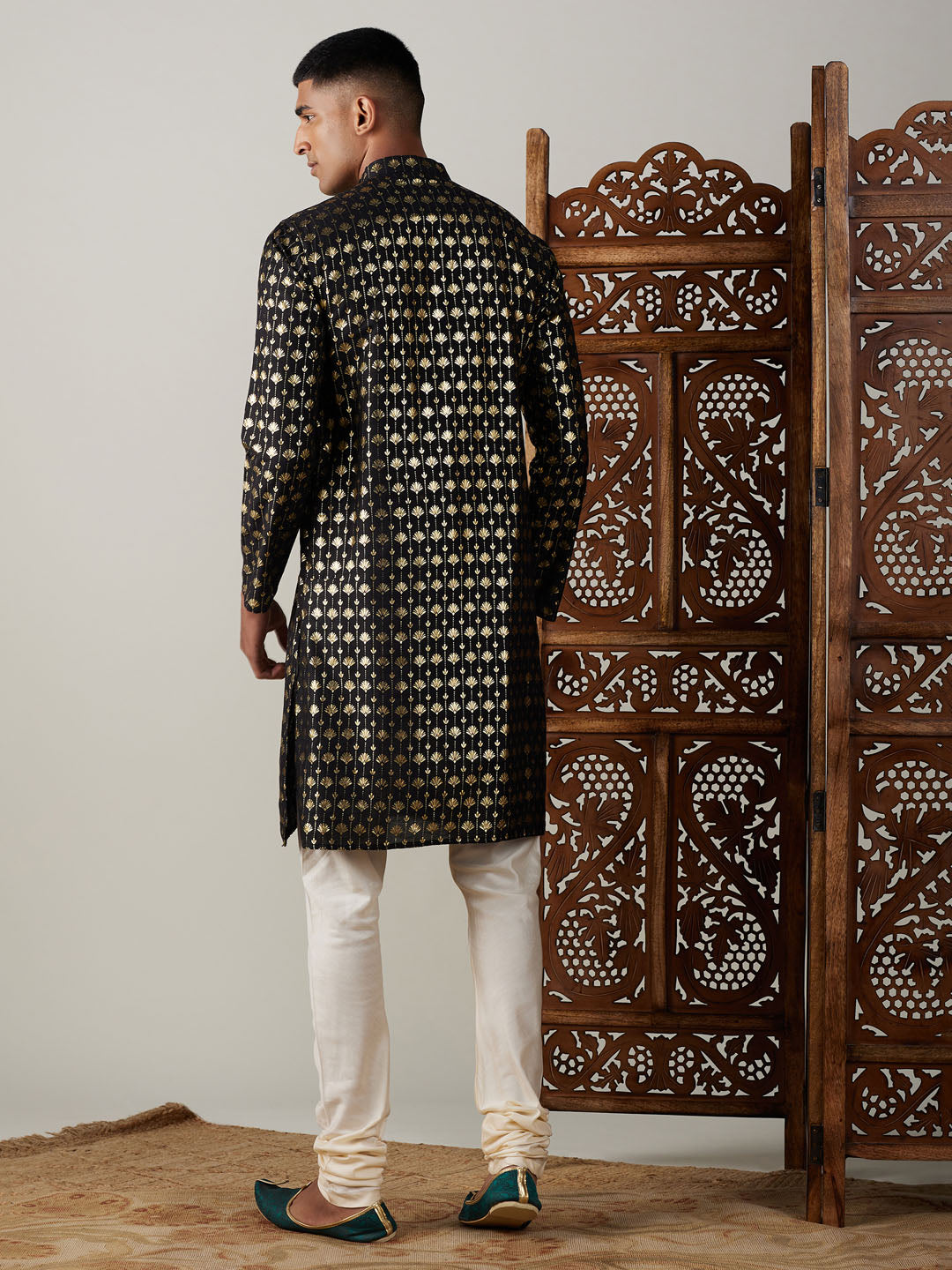 Men's Black Viscose Straight Kurta Pyjama Set