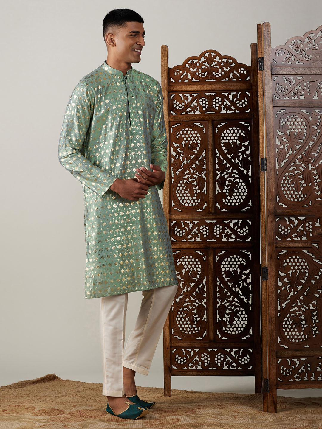 Men's Green Viscose Straight Kurta Pyjama Set
