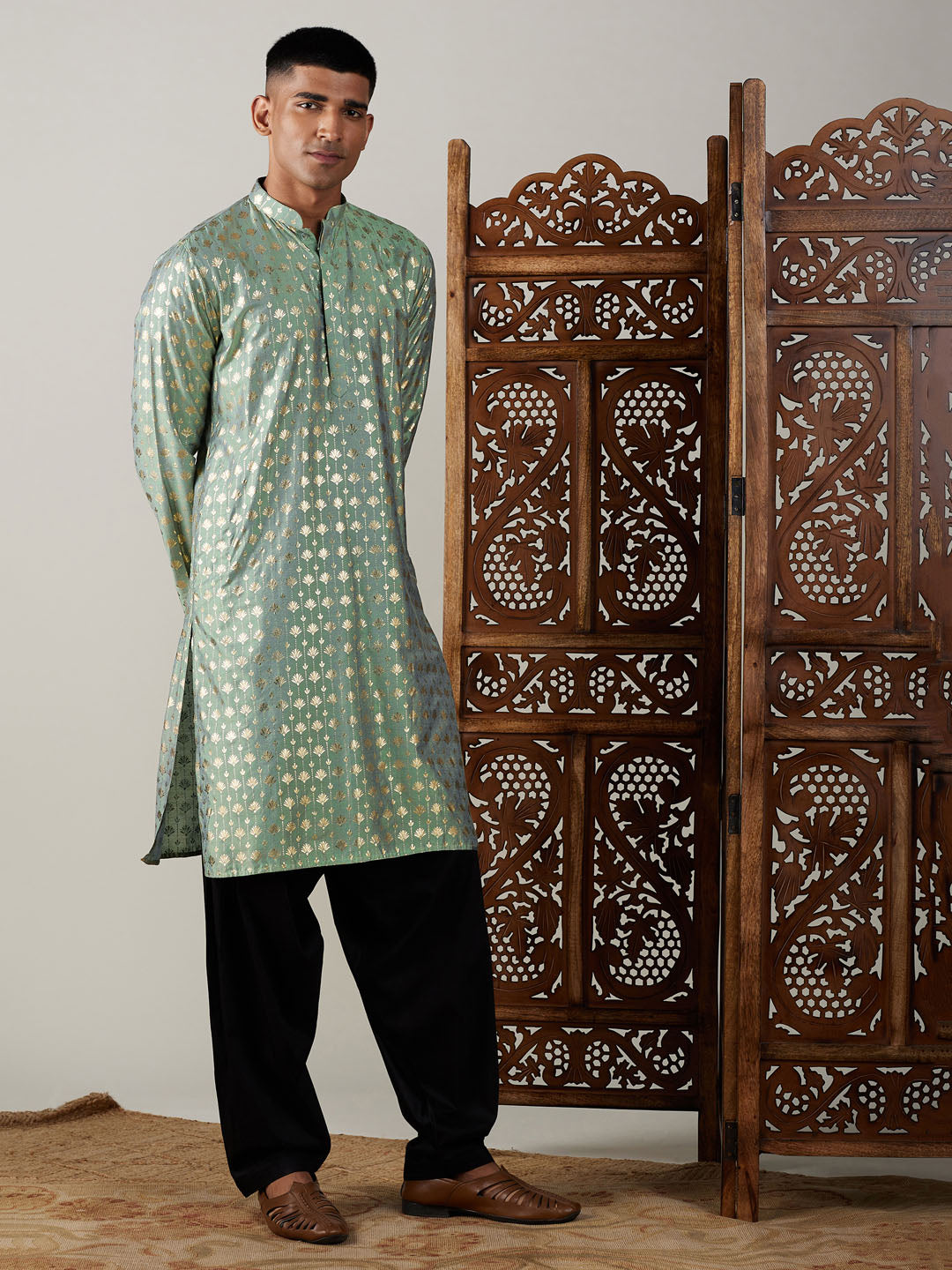 Men's Green Viscose Straight Kurta and Patiala Set