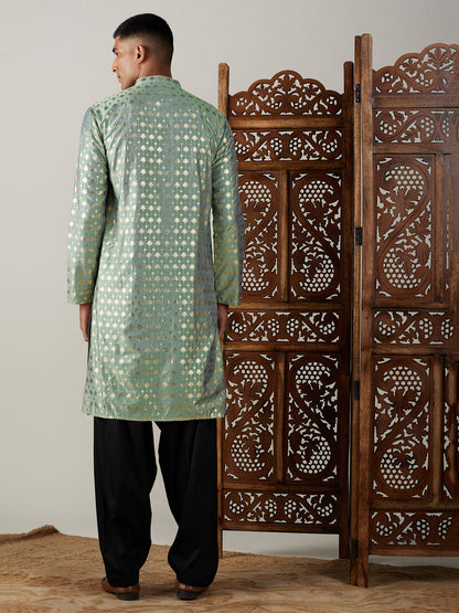 Men's Green Viscose Straight Kurta and Patiala Set