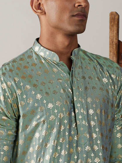 Men's Green Viscose Straight Kurta and Patiala Set