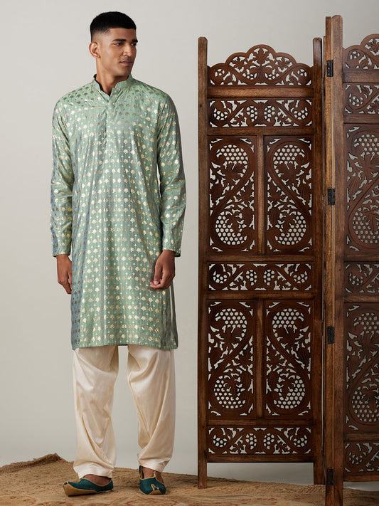 Men's Green Viscose Straight Kurta and Patiala Set