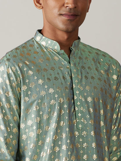 Men's Green Viscose Straight Kurta and Patiala Set