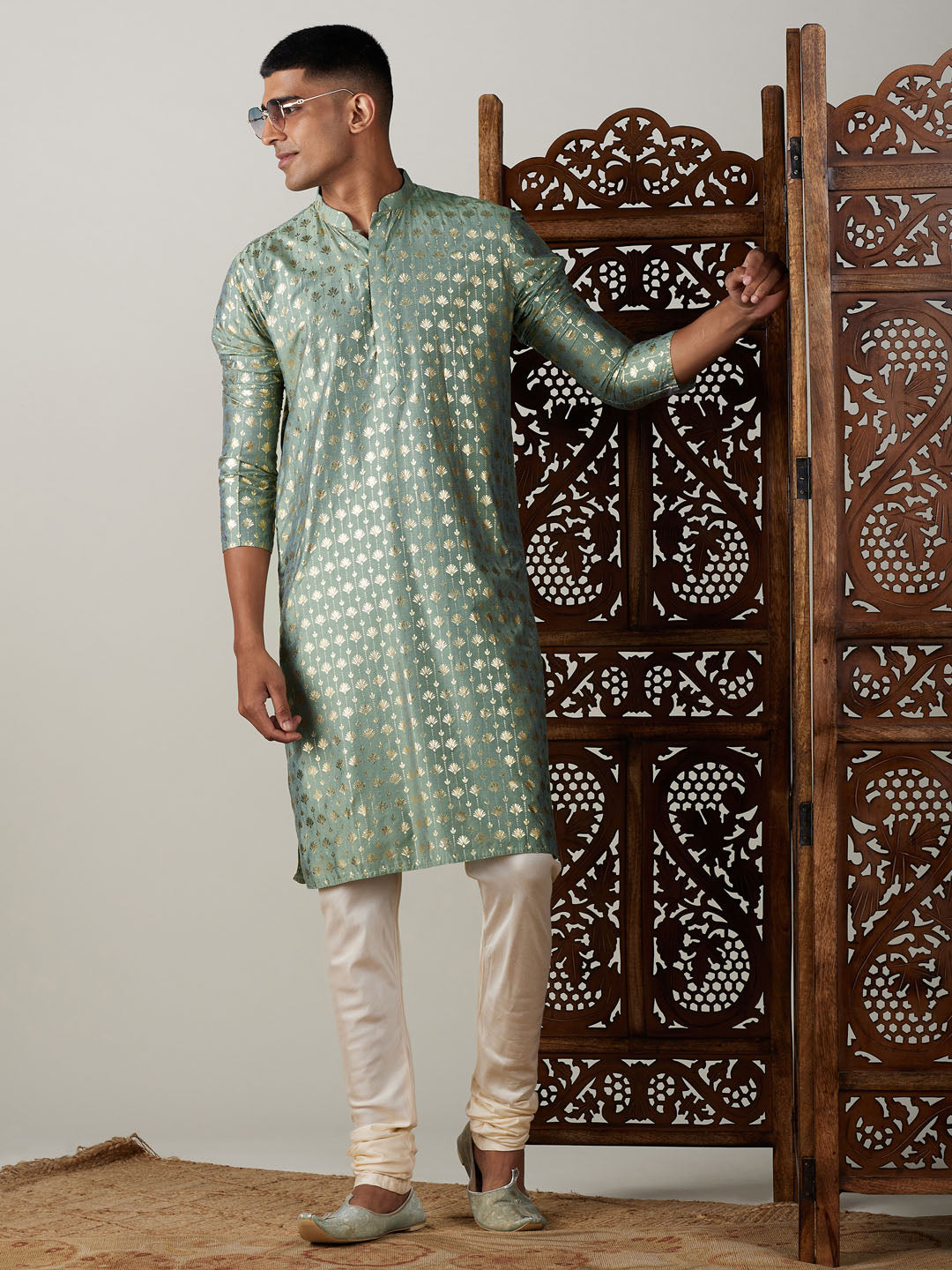 Men's Green Viscose Straight Kurta Pyjama Set