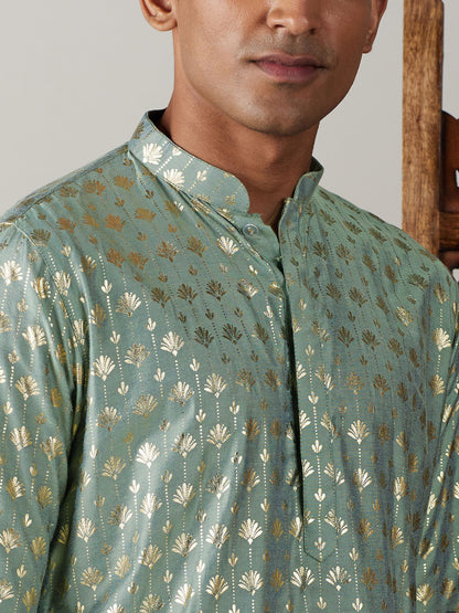 Men's Green Viscose Straight Kurta Pyjama Set